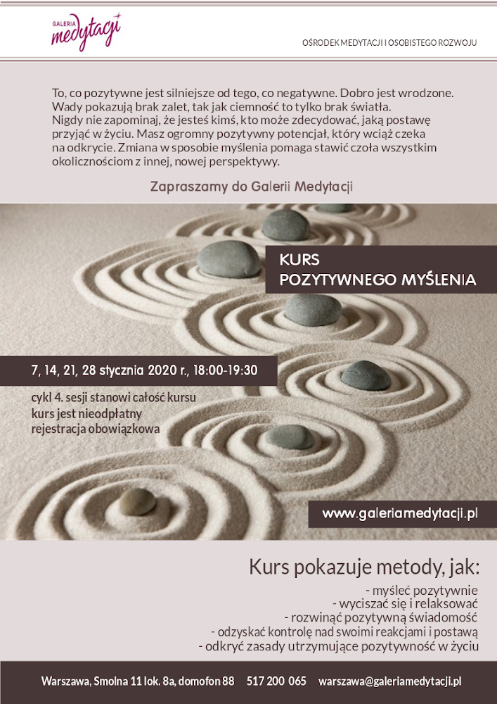 Kurs pozytywnego myślenia w Warszawie. Sesja 1 @ Galeria Medytacji w Warszawie