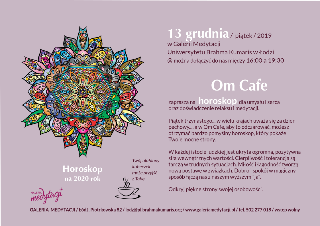 Horoskop na 2020 r. w Om Cafe w Łodzi @ Galeria Medytacji w Łodzi