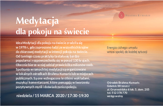 Medytacja dla pokoju na świecie w Gdańsku @ Ośrodek Brahma Kumaris w Gdańsku