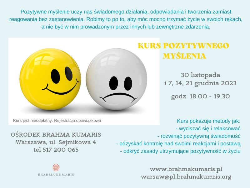 Kurs pozytywnego myślenia w Warszawie @ Ośrodek Brahma Kumaris w Warszawie