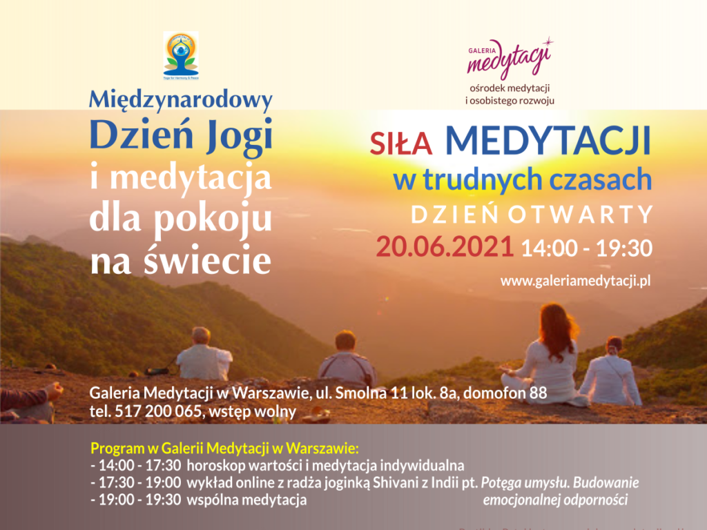 Dzień jogi i medytacja dla pokoju na świecie w Warszawie. Dzień otwarty w Galerii Medytacji w Warszawie @ Galeria Medytacji w Warszawie