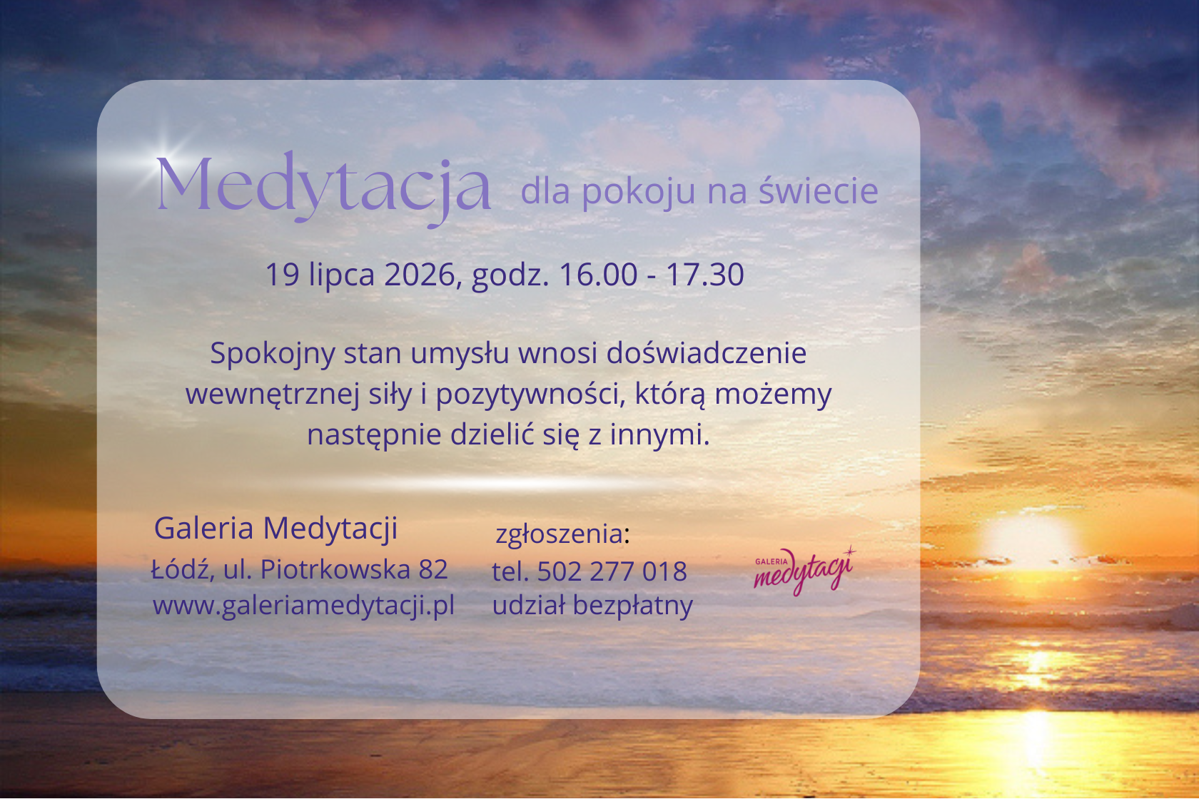 Medytacja dla pokoju na świecie w Łodzi @ Galeria Medytacji w Łodzi